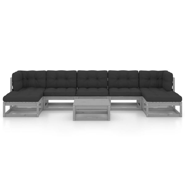 vidaXL Salon de jardin 8 pcs avec coussins Gris Bois de pin massif