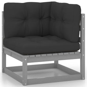 vidaXL Salon de jardin 8 pcs avec coussins Gris Bois de pin massif