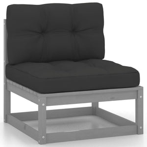 vidaXL Salon de jardin 8 pcs avec coussins Gris Bois de pin massif