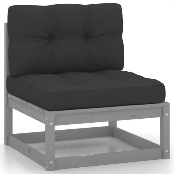 vidaXL Salon de jardin 8 pcs avec coussins Gris Bois de pin massif