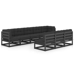 vidaXL Salon de jardin 8 pièces avec coussins Noir Bois de pin massif