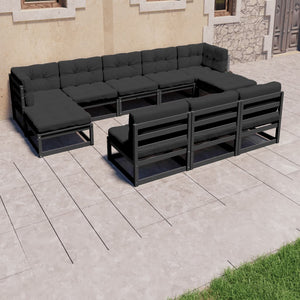vidaXL Salon de jardin 8 pièces avec coussins Noir Bois de pin massif