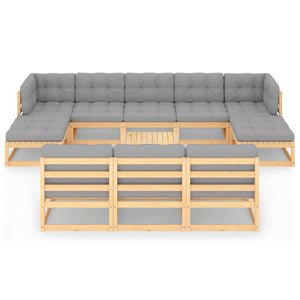 11-tlg. Garten-Lounge-Set mit Kissen Kiefer Massivholz