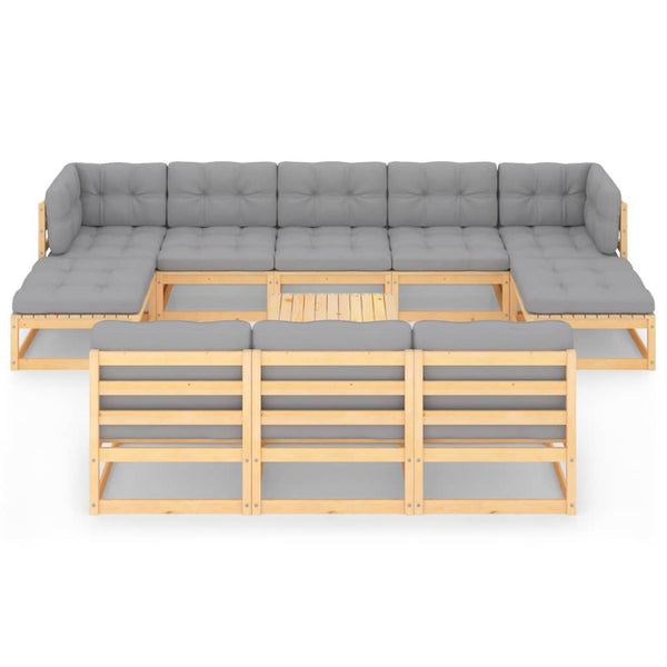 11-tlg. Garten-Lounge-Set mit Kissen Kiefer Massivholz