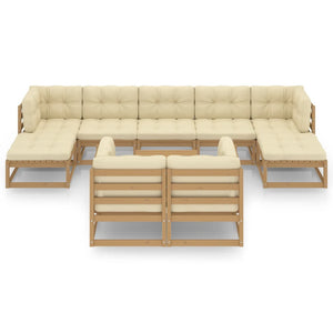 10-tlg. Garten-Lounge-Set mit Kissen Honigbraun Massivholz