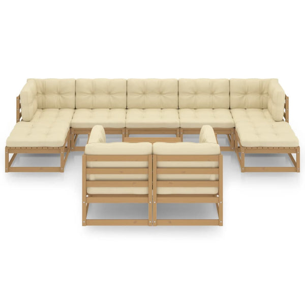 10-tlg. Garten-Lounge-Set mit Kissen Honigbraun Massivholz