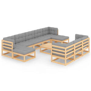 11-tlg. Garten-Lounge-Set mit Kissen Kiefer Massivholz
