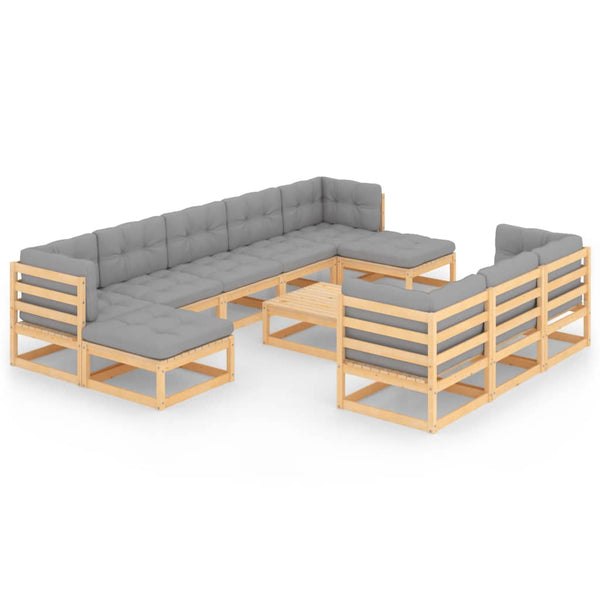 11-tlg. Garten-Lounge-Set mit Kissen Kiefer Massivholz