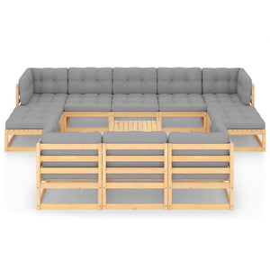 11-tlg. Garten-Lounge-Set mit Kissen Kiefer Massivholz