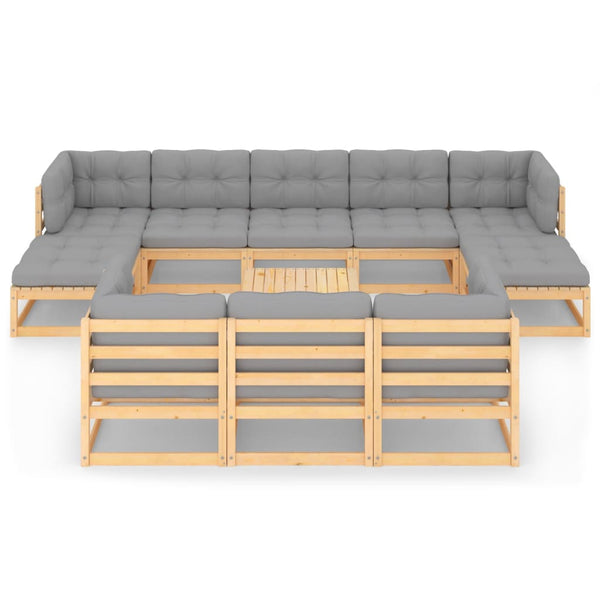 11-tlg. Garten-Lounge-Set mit Kissen Kiefer Massivholz