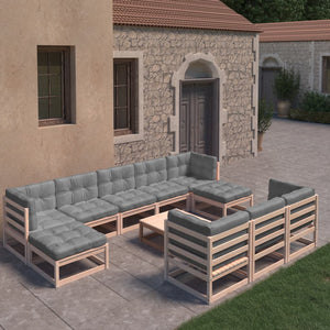11-tlg. Garten-Lounge-Set mit Kissen Kiefer Massivholz