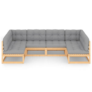 6-tlg. Garten-Lounge-Set mit Kissen Massivholz Kiefer