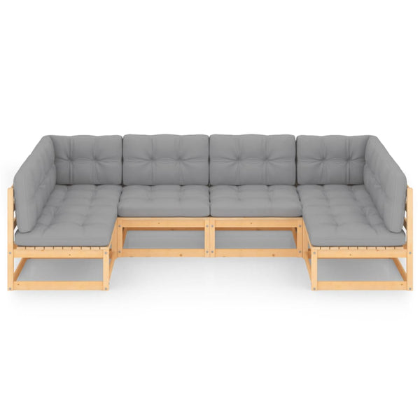 6-tlg. Garten-Lounge-Set mit Kissen Massivholz Kiefer
