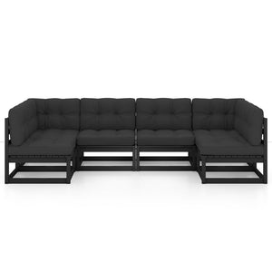 6-tlg. Garten-Lounge-Set mit Kissen Schwarz Massivholz Kiefer