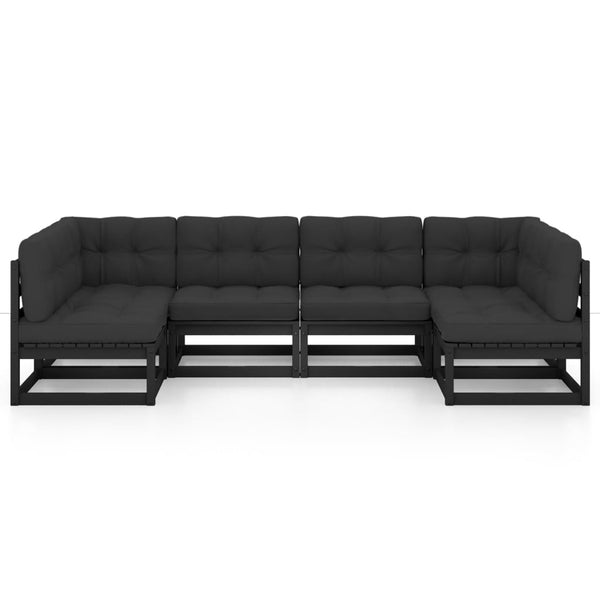 6-tlg. Garten-Lounge-Set mit Kissen Schwarz Massivholz Kiefer