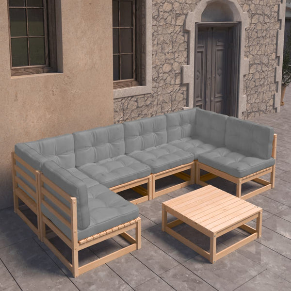 7-tlg. Garten-Lounge-Set mit Kissen Massivholz Kiefer