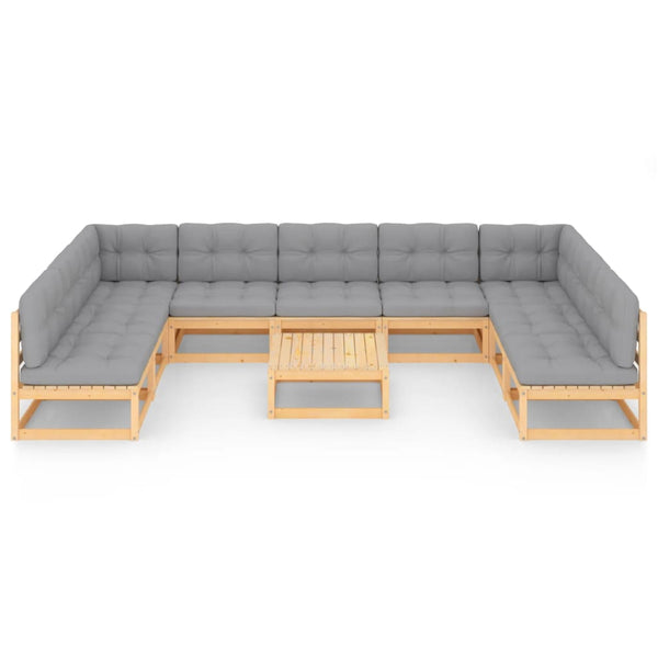 10-tlg. Garten-Lounge-Set mit Kissen Massivholz Kiefer