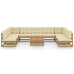 10-tlg. Garten-Lounge-Set mit Kissen Honigbraun Massivholz