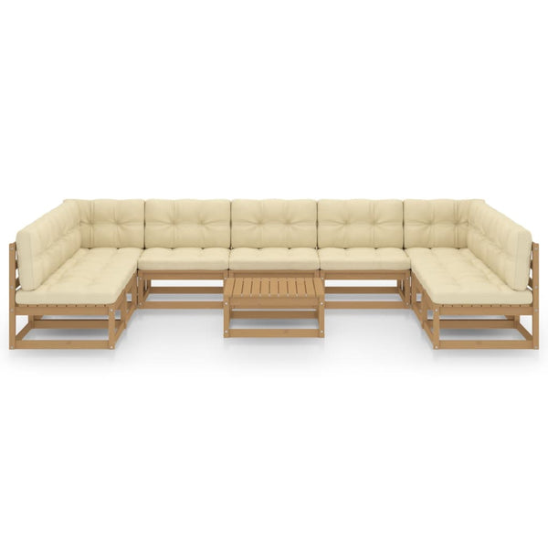 10-tlg. Garten-Lounge-Set mit Kissen Honigbraun Massivholz