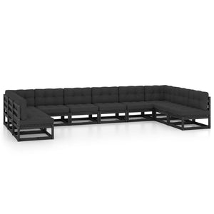 10-tlg. Garten-Lounge-Set mit Kissen Schwarz Massivholz Kiefer