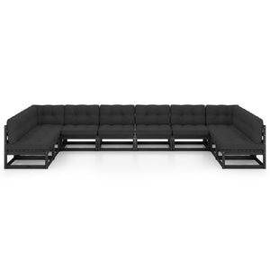 10-tlg. Garten-Lounge-Set mit Kissen Schwarz Massivholz Kiefer