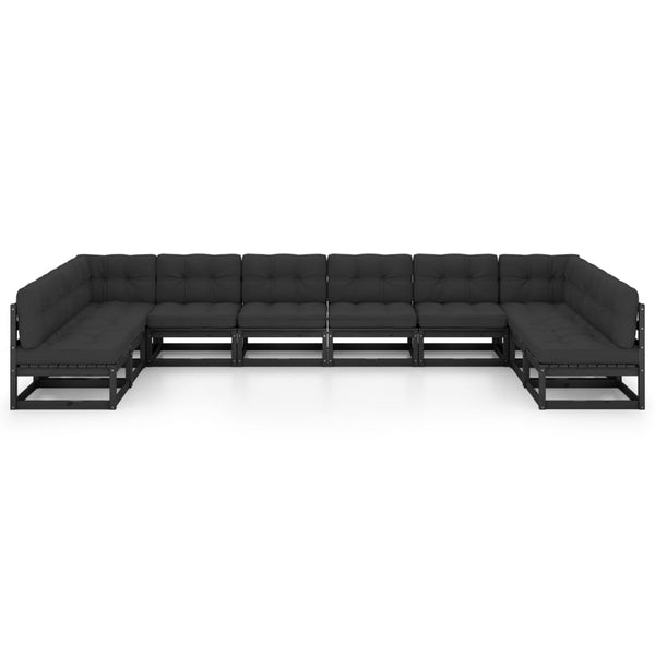 10-tlg. Garten-Lounge-Set mit Kissen Schwarz Massivholz Kiefer