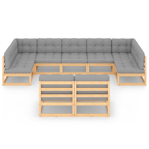 9-tlg. Garten-Lounge-Set mit Kissen Massivholz Kiefer