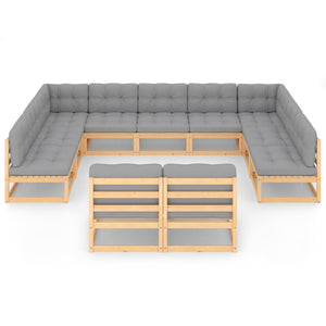 11-tlg. Garten-Lounge-Set mit Kissen Kiefer Massivholz
