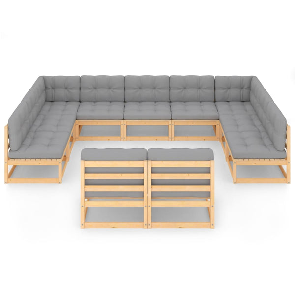 11-tlg. Garten-Lounge-Set mit Kissen Kiefer Massivholz