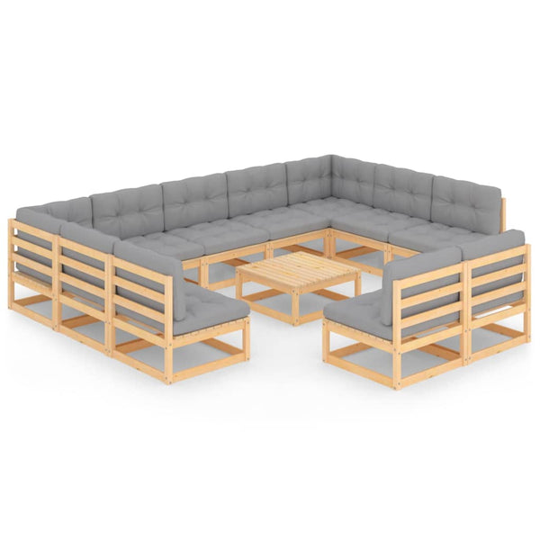 vidaXL Salon de jardin 12 pièces avec coussins, bois de pin massif