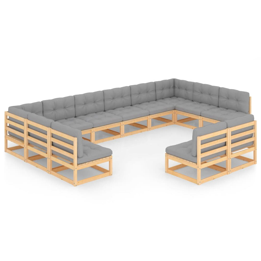 vidaXL Salon de jardin 12 pièces avec coussins, bois de pin massif