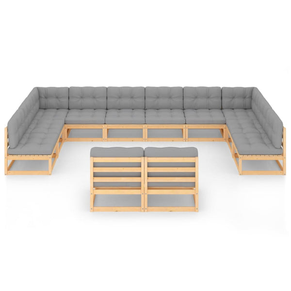 12-tlg. Garten-Lounge-Set mit Kissen Massivholz Kiefer