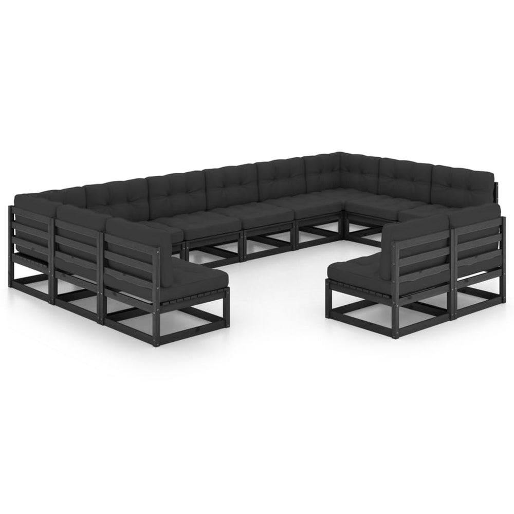 vidaXL Salon de jardin 12 pcs avec coussins Noir Bois de pin massif