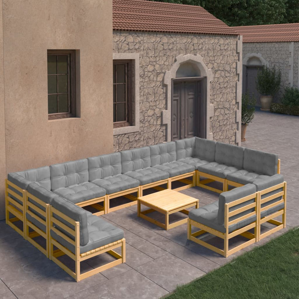 vidaXL Ensemble de jardin lounge 13 pcs avec coussins Bois de pin massif