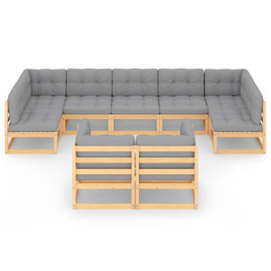vidaXL Salon de jardin 9 pcs avec coussins Bois de pin massif