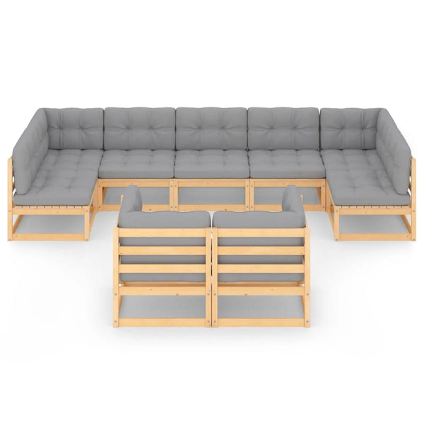 vidaXL Salon de jardin 9 pcs avec coussins Bois de pin massif