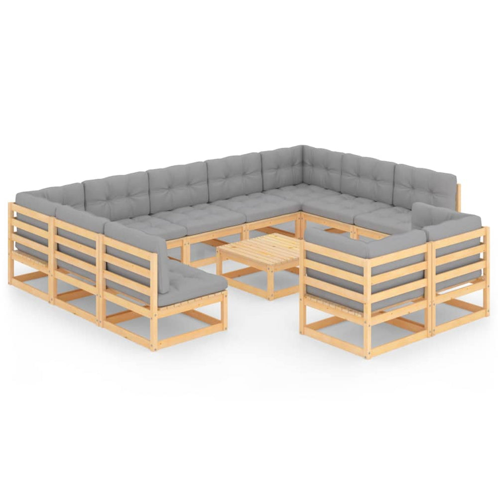 vidaXL Salon de jardin 12 pièces avec coussins, bois de pin massif