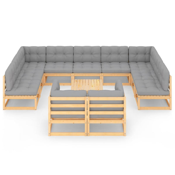 12-tlg. Garten-Lounge-Set mit Kissen Massivholz Kiefer