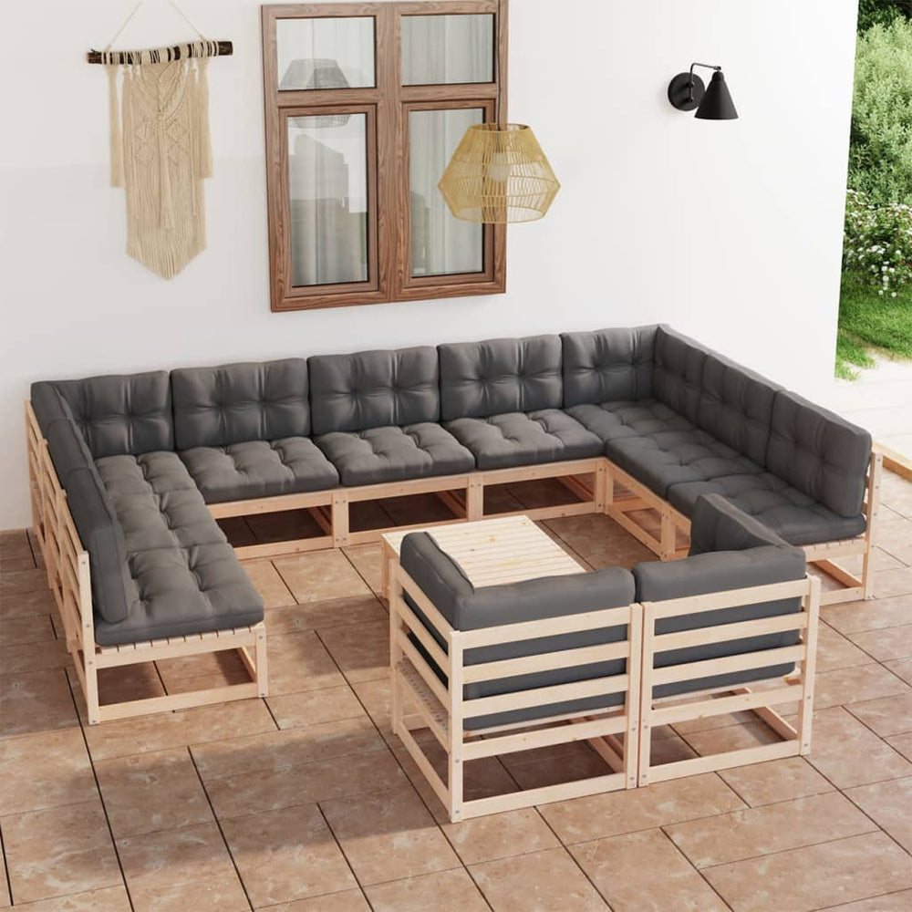 vidaXL Salon de jardin 12 pièces avec coussins, bois de pin massif