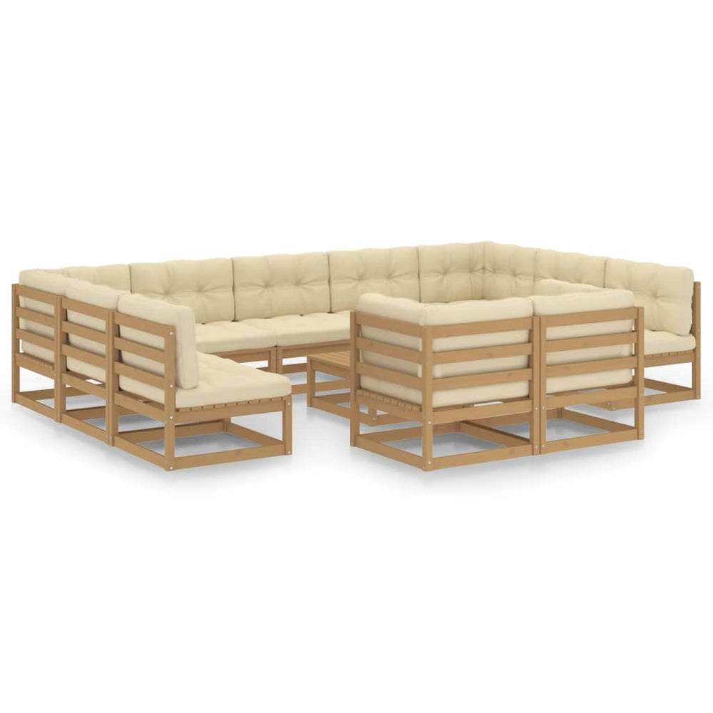 vidaXL Salon de jardin 12 pcs avec coussins, bois de pin massif marron miel