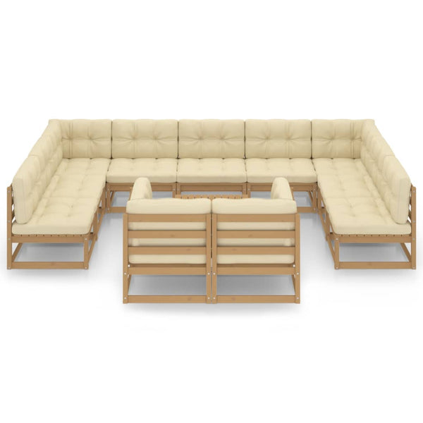 12-tlg. Garten-Lounge-Set mit Kissen Honigbraun Massivholz