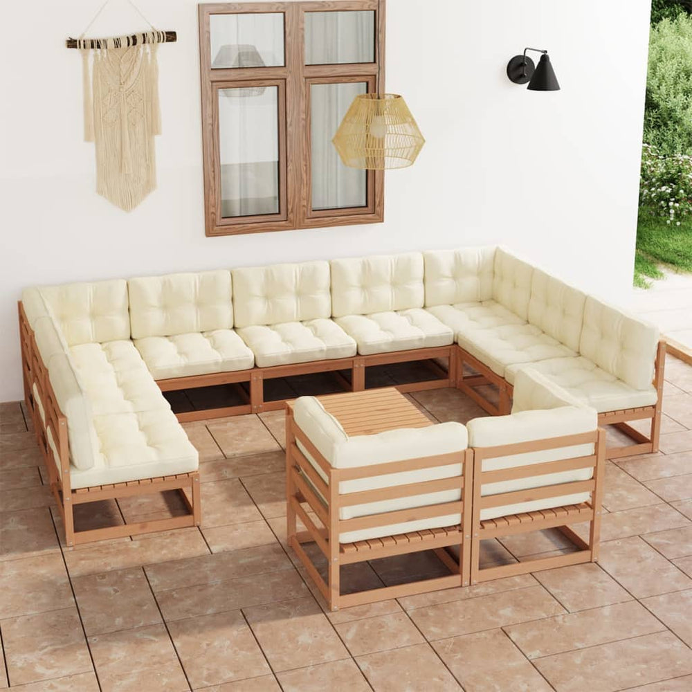 vidaXL Salon de jardin 12 pcs avec coussins, bois de pin massif marron miel