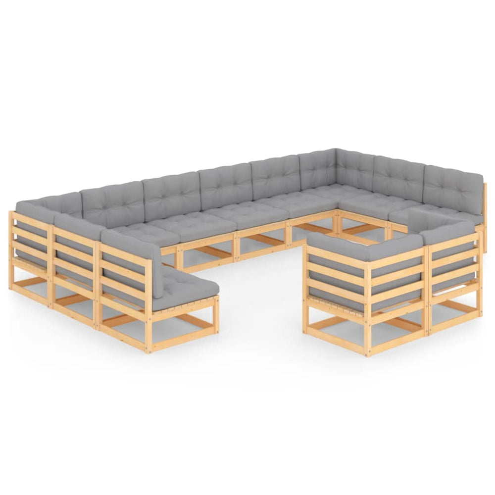 vidaXL Salon de jardin 12 pièces avec coussins, bois de pin massif