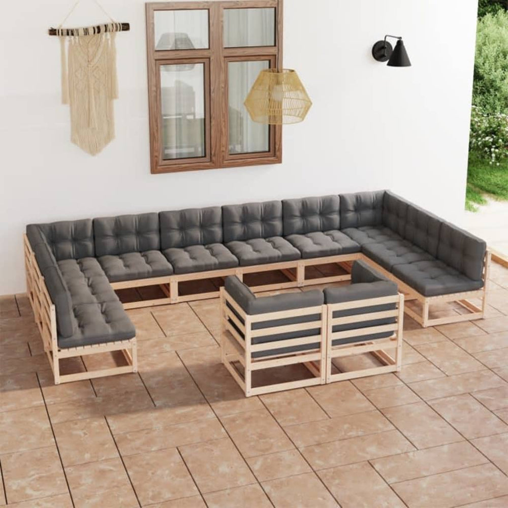 vidaXL Salon de jardin 12 pièces avec coussins, bois de pin massif