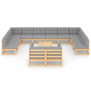 13-tlg. Garten-Lounge-Set mit Kissen Massivholz Kiefer