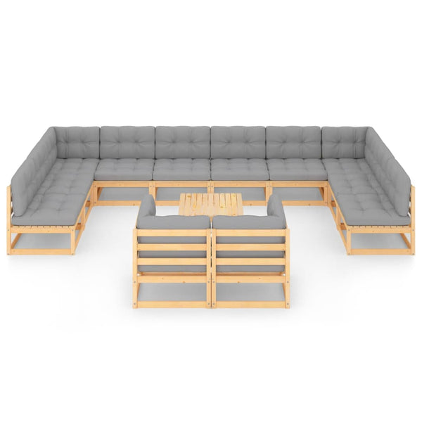 13-tlg. Garten-Lounge-Set mit Kissen Massivholz Kiefer