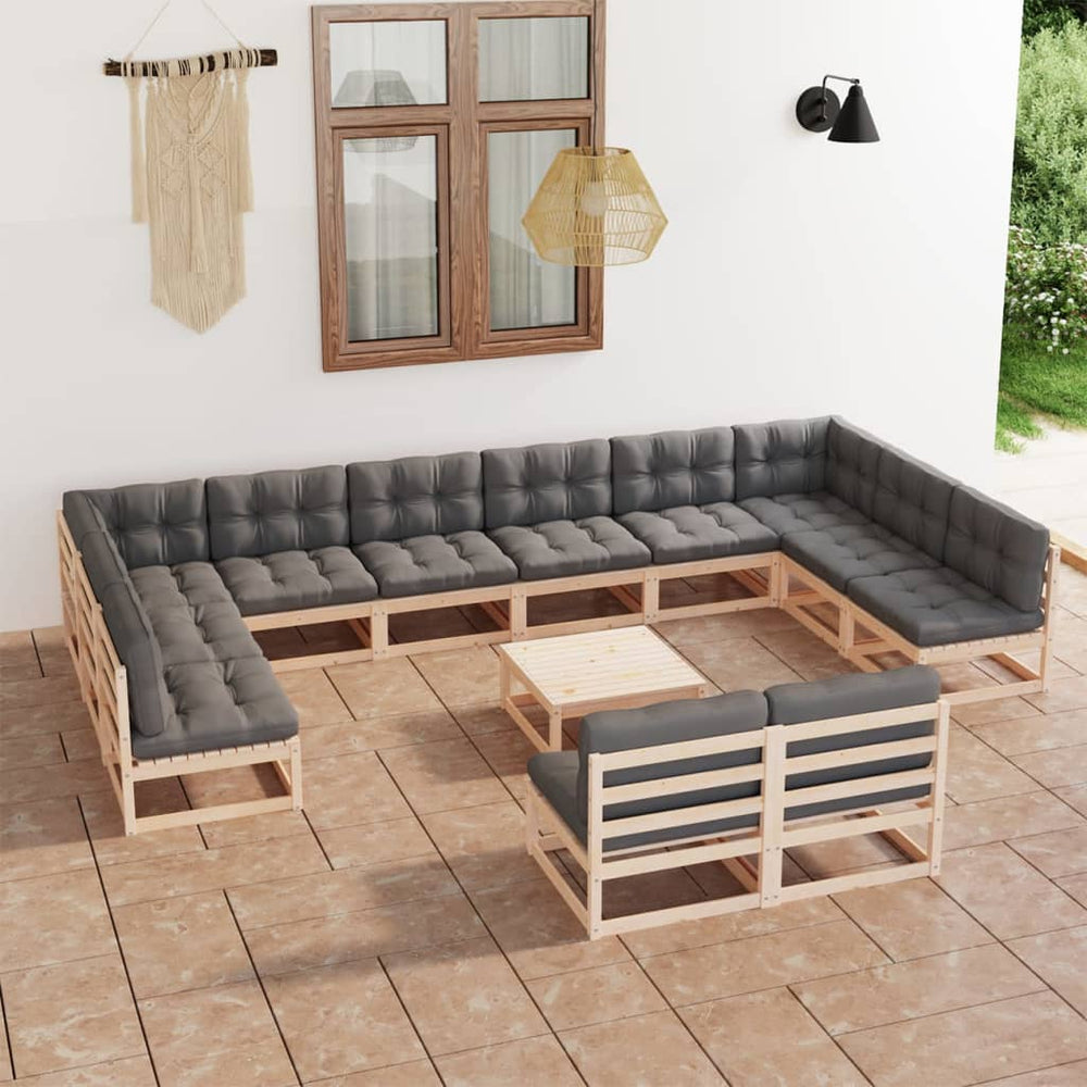 vidaXL Ensemble de jardin lounge 13 pcs avec coussins Bois de pin massif