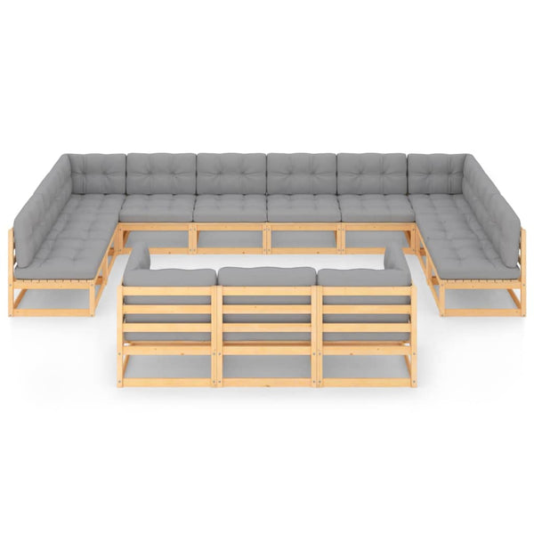 13-tlg. Garten-Lounge-Set mit Kissen Massivholz Kiefer