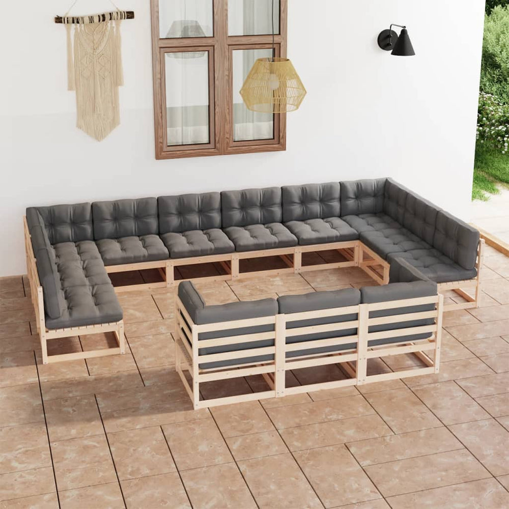 vidaXL Ensemble de jardin lounge 13 pcs avec coussins Bois de pin massif