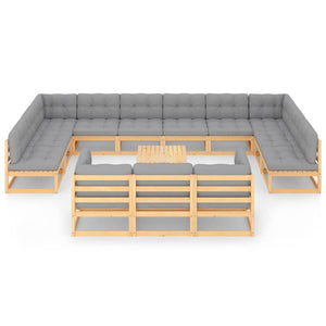 vidaXL Salon de jardin 14 pcs avec coussins Bois de pin massif